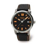 Boccia Black Leather & Case Watch w/Orange Markers - 3573-01
